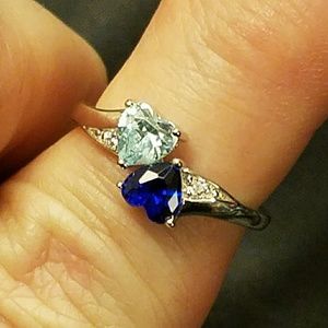 Sterling silver double heart sapphire and blue top